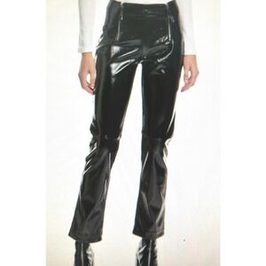 STAUD‎ Parallel Pant Black Faux Patent Shiny Leather Zip Front Flare Leg Size 14
